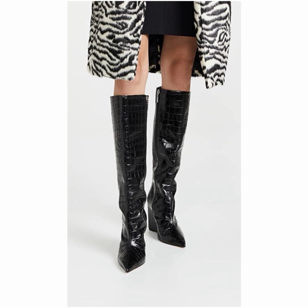 SCHUTZ Asya Up Croc-Embossed Wedge Boots Black | 6B